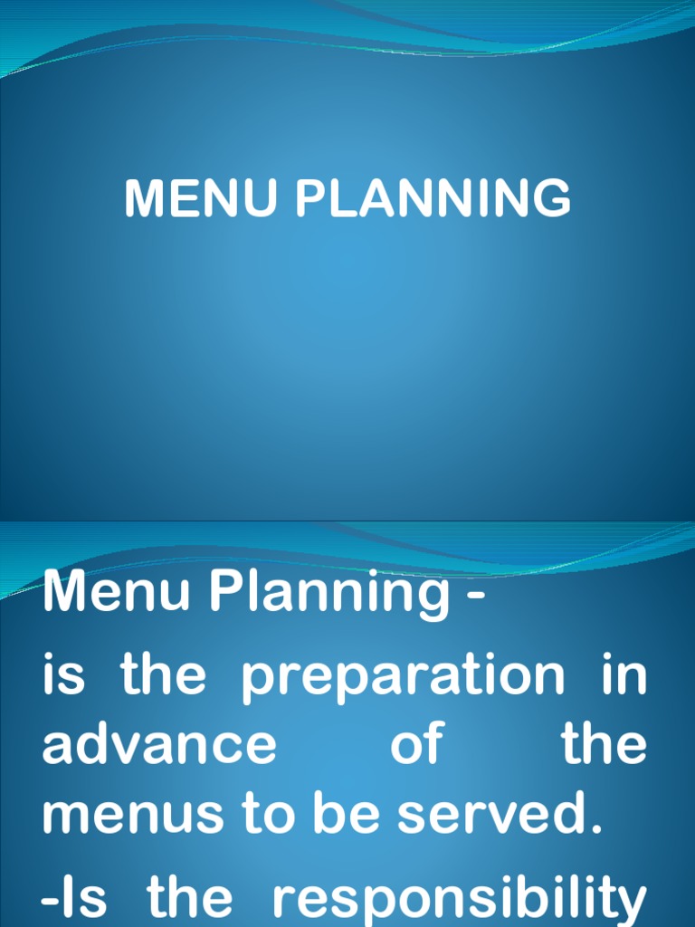 Menu Planning | PDF