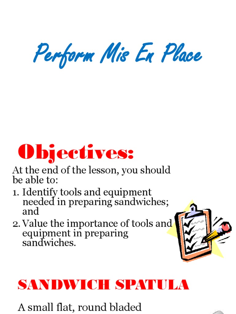 Tools and Equipment in Preparing Sandwiches PDF Knife Grilling