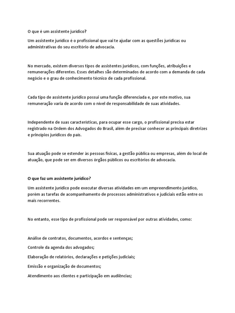 O Que É Um Assistente Jurídico | PDF | Advogado | Consultor
