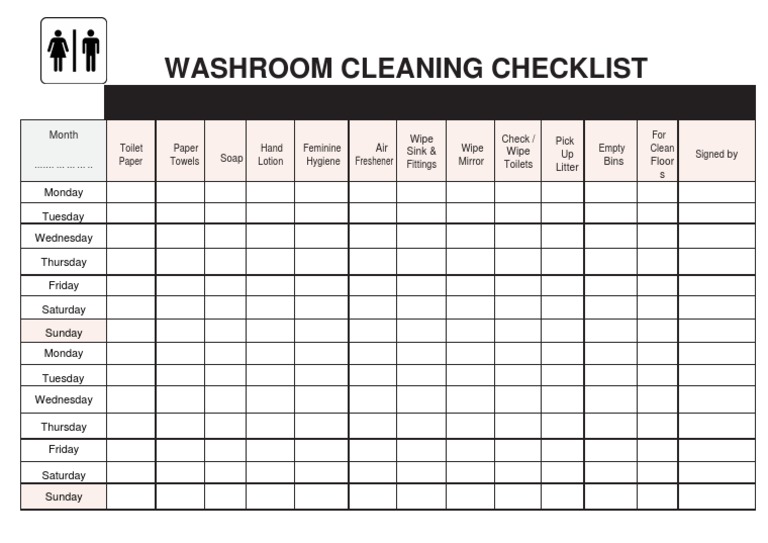 Washroom Cleaning Checklist Template | PDF