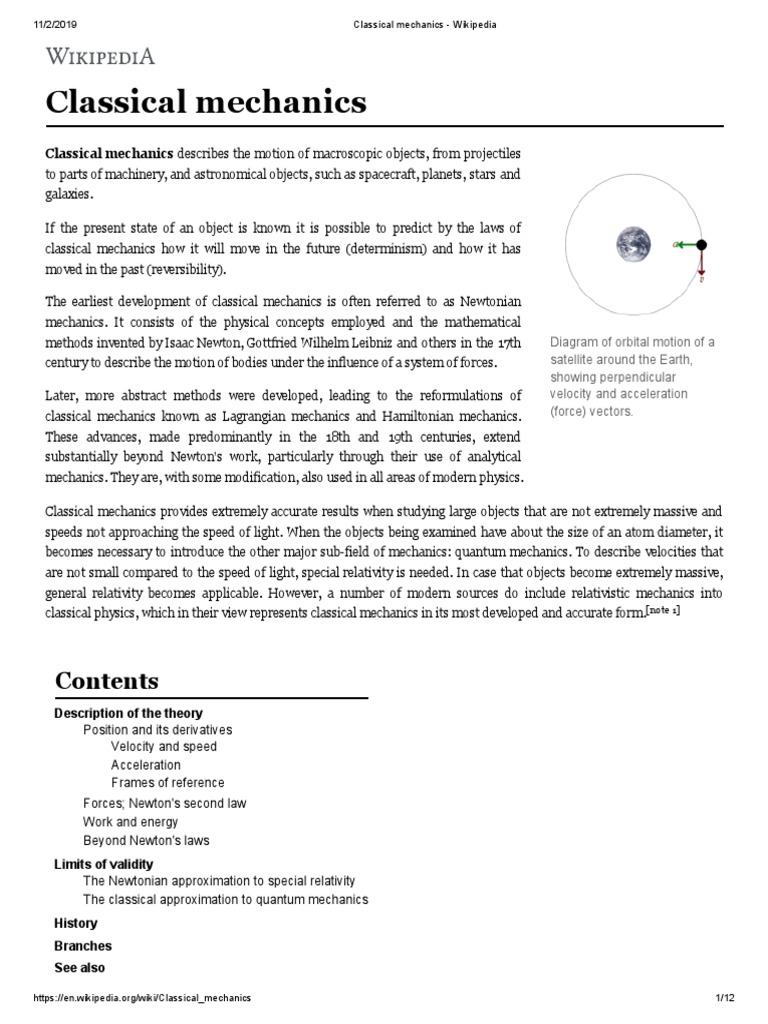 Classical Mechanics - Wikipedia PDF | PDF | Classical Mechanics | Force