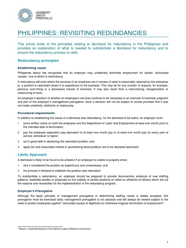 Redundancy Dismissal in the Philippines | PDF | Layoff | Employment
