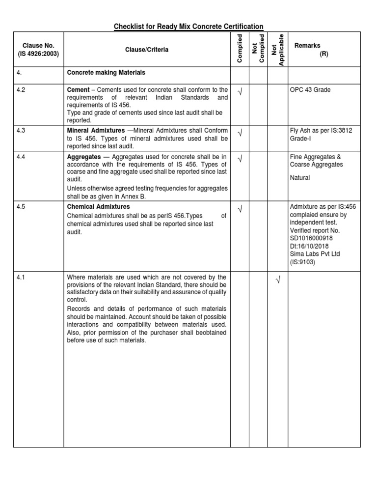 Checklist For RMC (AutoRecovered) PDF Construction Aggregate