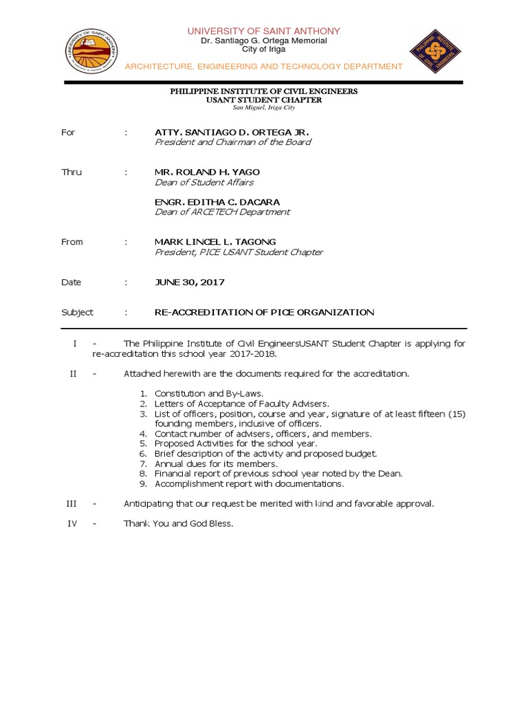 PICE USANT Student Chapter Re-Accreditation | PDF | Constitutional ...