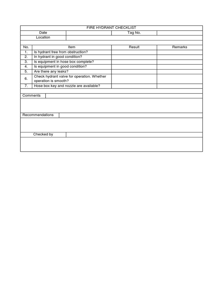Fire Hydrant Checklist PDF