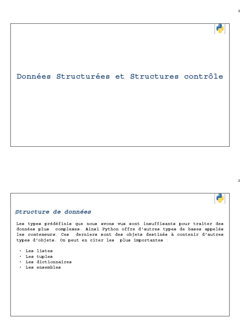 Introduction aux Structures Python | PDF | Structure de contrôle ...