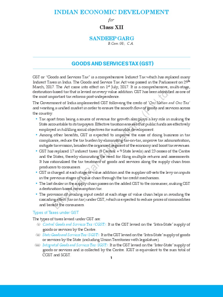 Gst For Indian Economic Development Pdf Value Added Tax Taxes