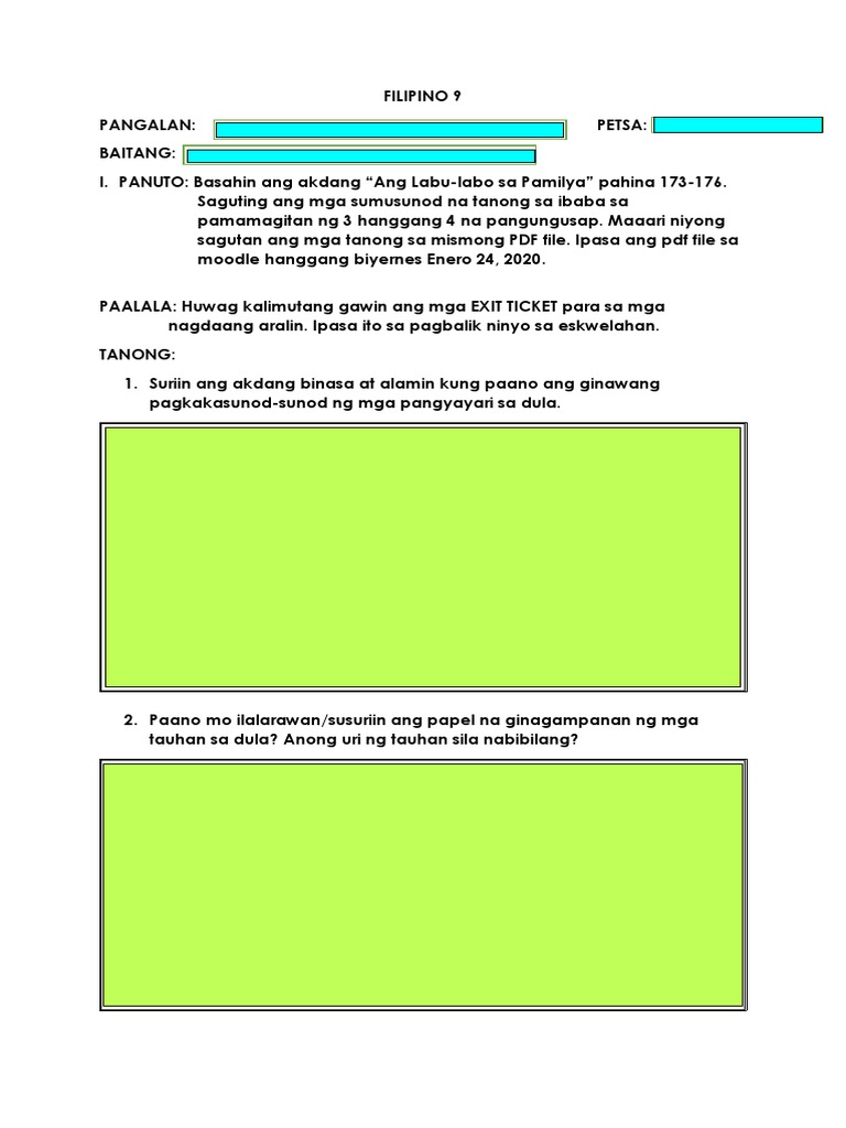 Worksheet Filipino 9 Pdf Pdf