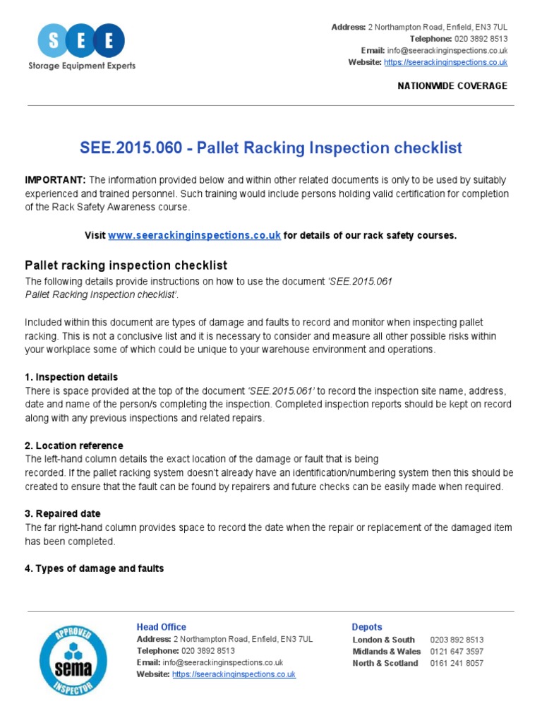 PalletRackingInspectionChecklistGuide Pallet Warehouse