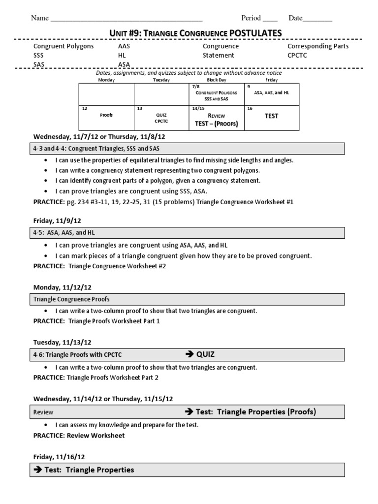 Packet - Triangle Congruence Postulates - 1-Updated | PDF | Euclidean ...