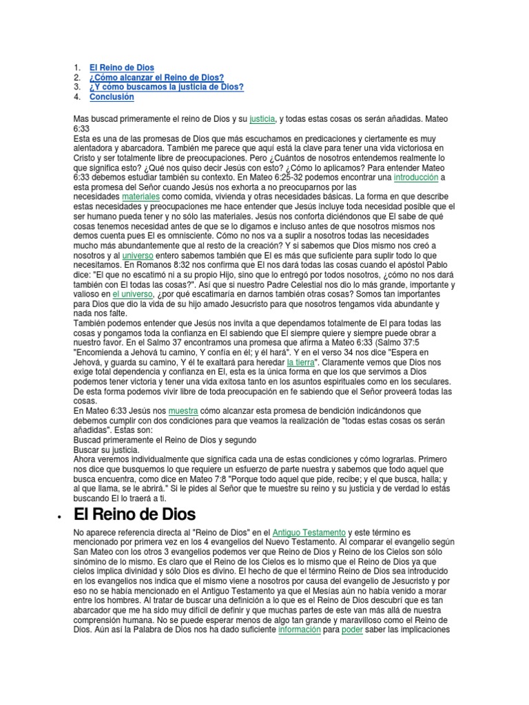 El Reino de Dios | PDF | Reinado y reino de dios | Evangelios