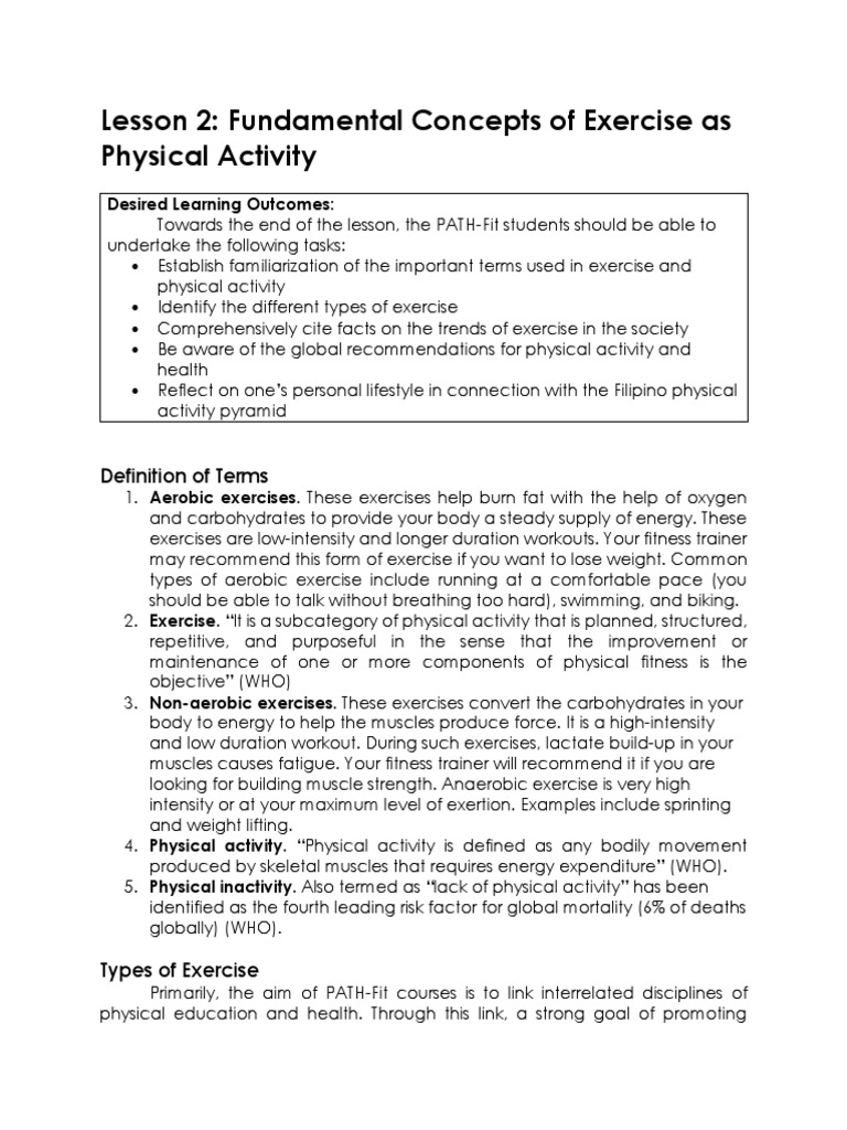 Lesson 2 Pdf Physical Fitness Aerobic Exercise