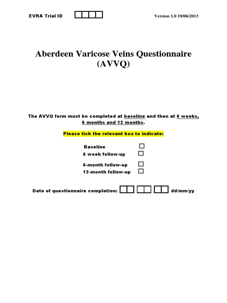 Aberdeen Varicose Veins Questionnaire | PDF | Medical Specialties ...