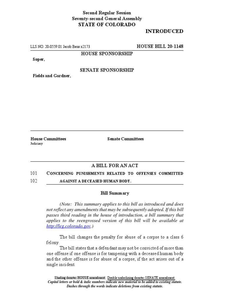 House Bill 201148 Bill (Law) Felony