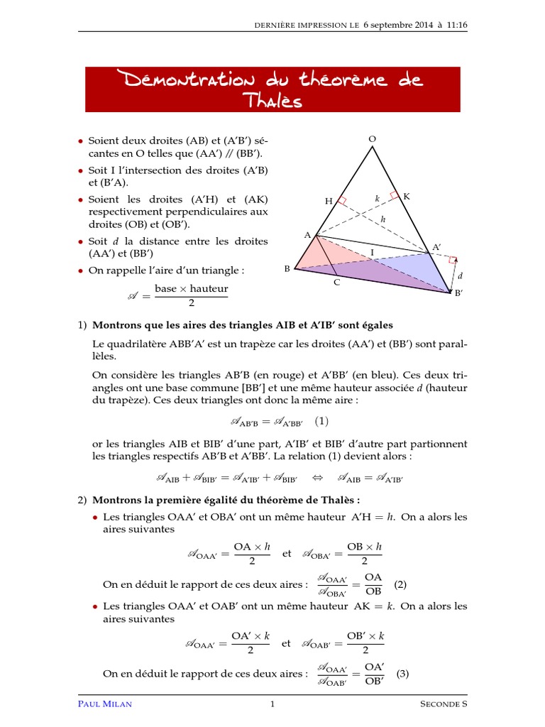Exercice Théorème De Thalès 4ème à Imprimer Demonstration Du Theoreme de Thales | PDF | Euclide | Triangle