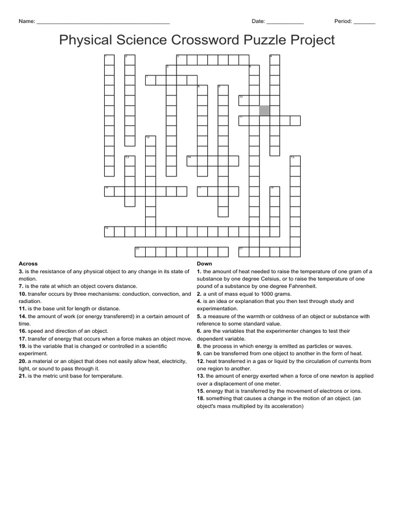 Physical Science Crossword Puzzle Project PDF | PDF | Heat | Temperature