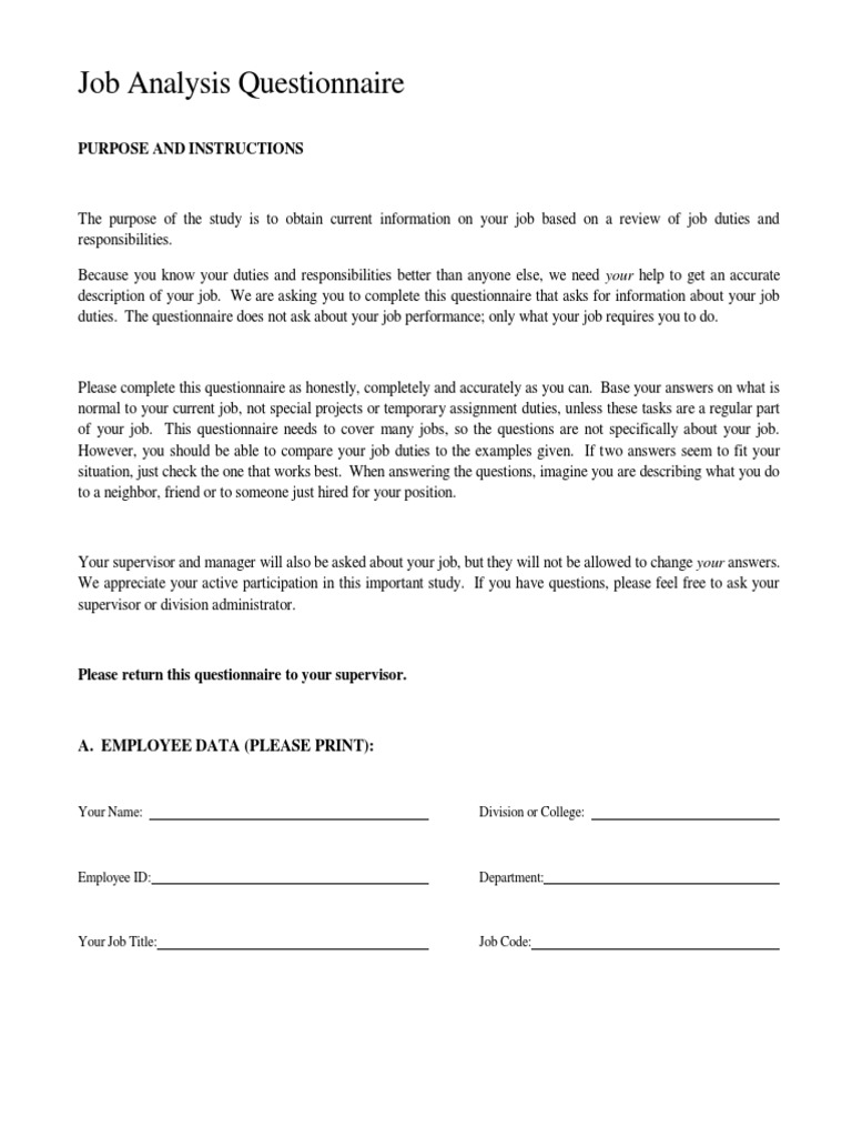 Job Analysis Questionnaire Final Academic Degree Questionnaire