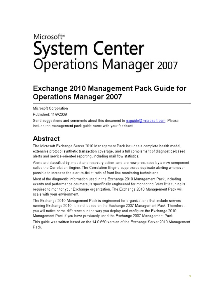 Exchange Server 2010 Management Pack Guide | PDF | Microsoft Outlook ...