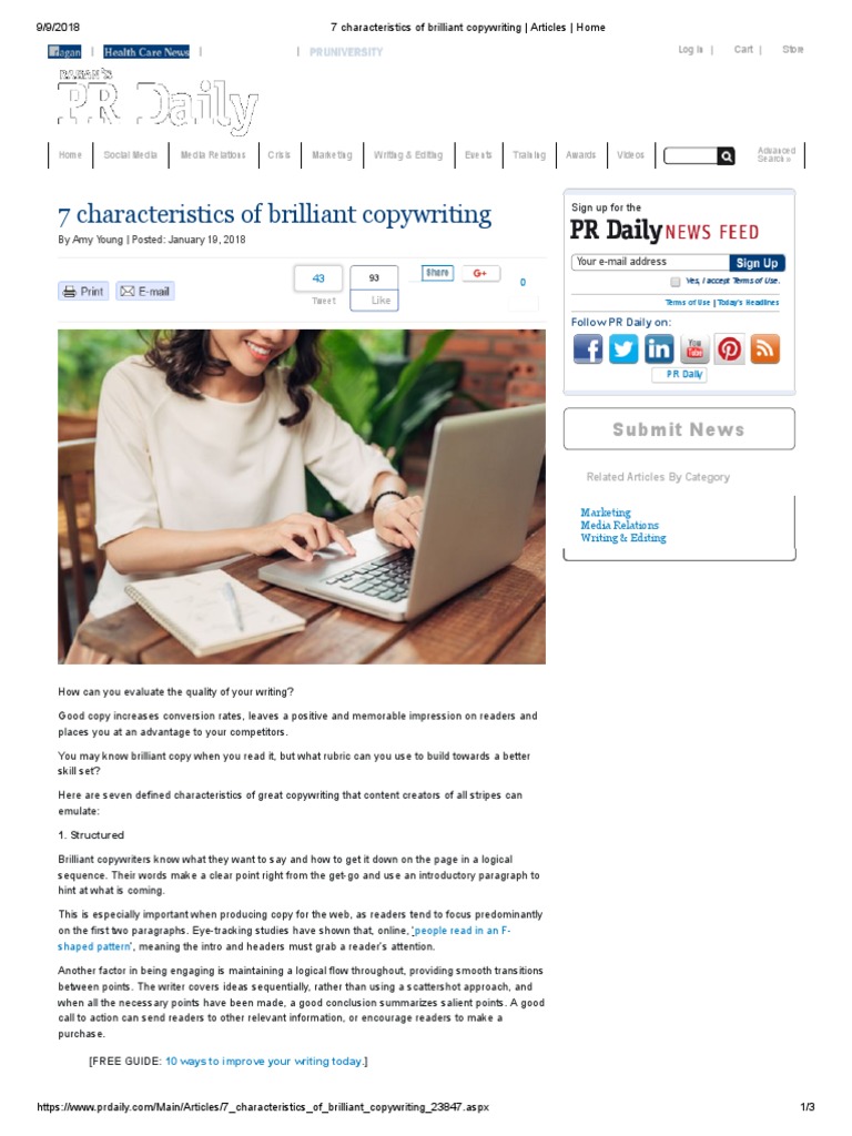 7 Characteristics of Brilliant Copywriting - Articles - Home PDF | PDF ...
