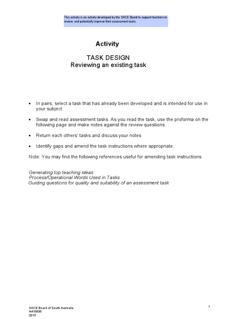 Assessment Task Review Activity | PDF | Educational Assessment | Argument