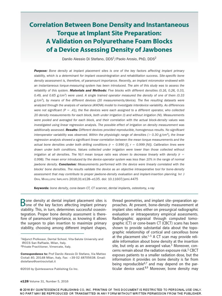 Correlation Between Bone Density and Instantaneous Torque at Implant ...