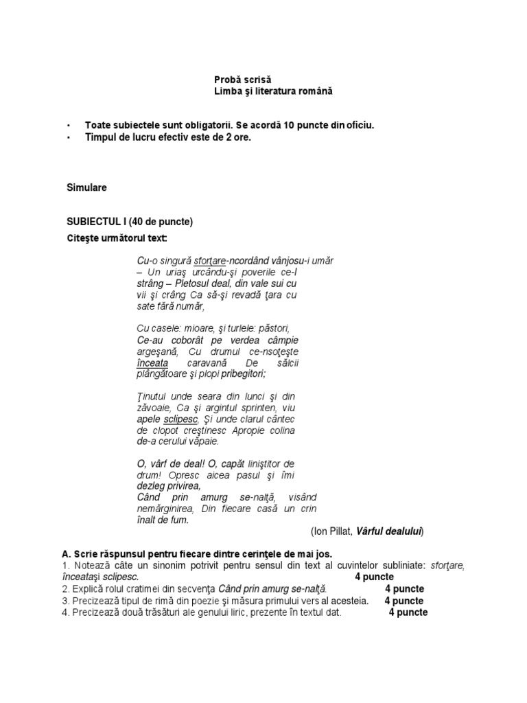 2016 Februarie En Limba Romana 2016 Var Simulare