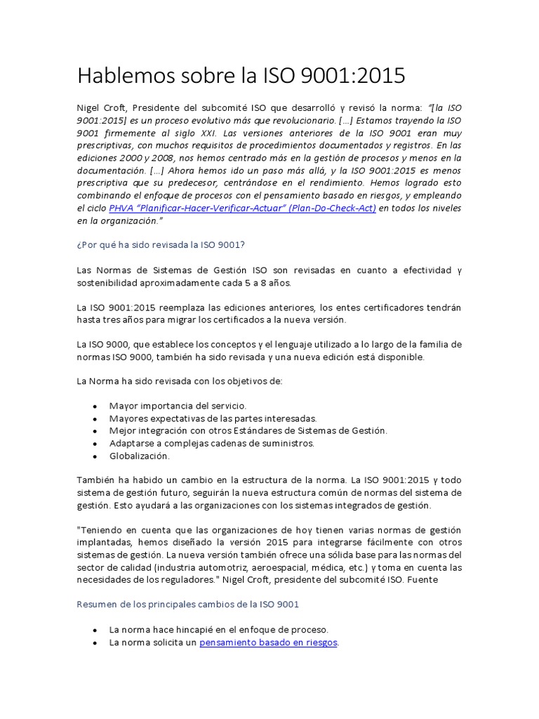 Hablemos Sobre La ISO 9001 | PDF | Gestión de la calidad | Calidad ...
