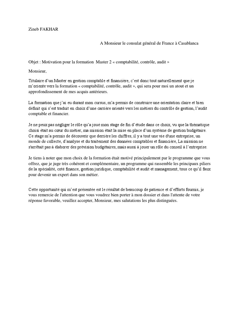 Lettre Motivation Bts Gestion Comptabilite