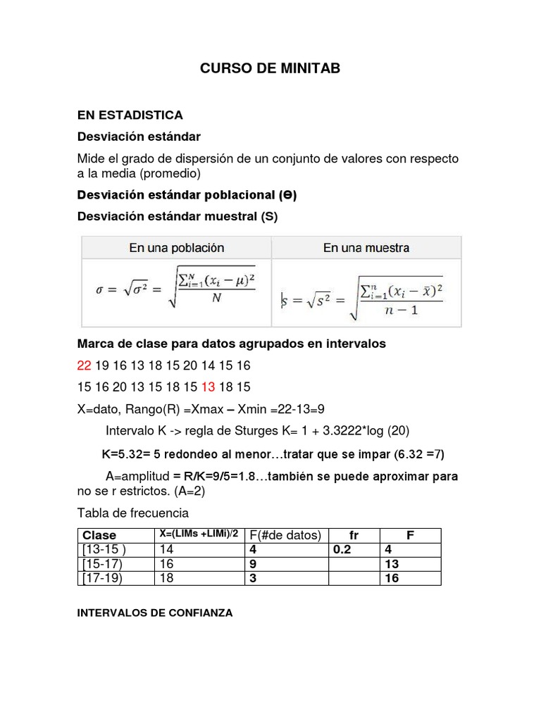 Estadistica Curso De Minitab Pdf Intervalo De Confianza