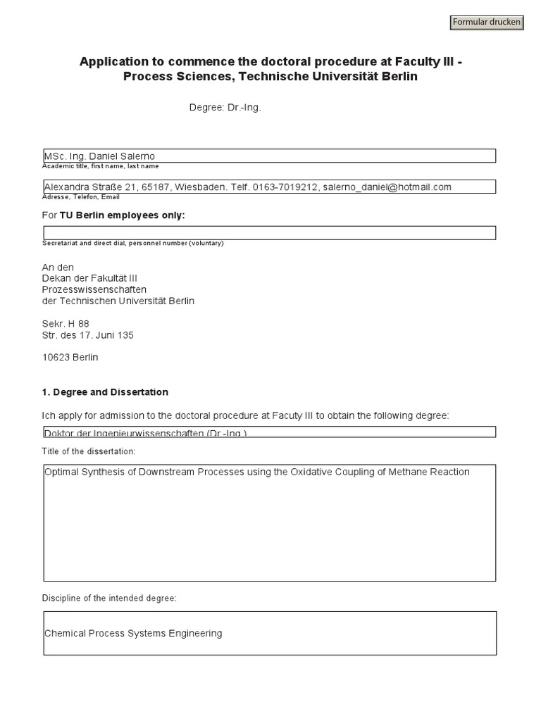 TU Berlin Doctoral Application Form | PDF | Doctorate | Thesis