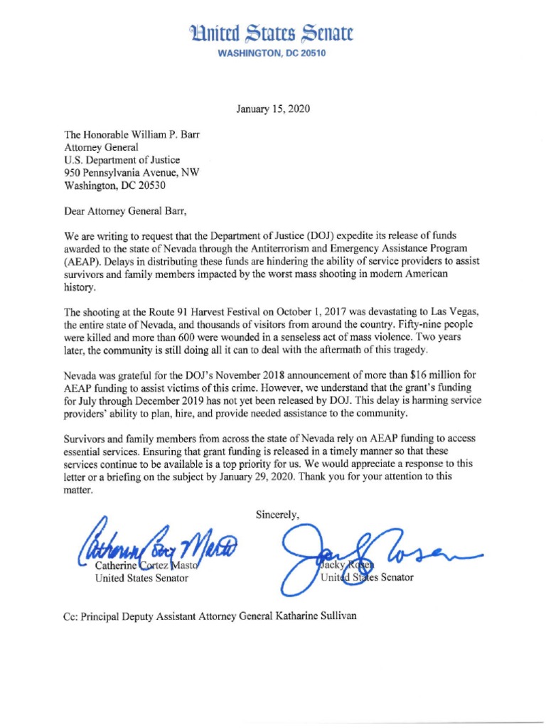 DOJ Letter Re 1 October Victims Funds