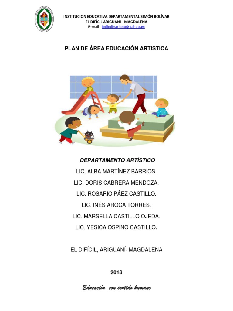 Plan de Area de Educacion Artistica 2018 | PDF | Educación primaria ...