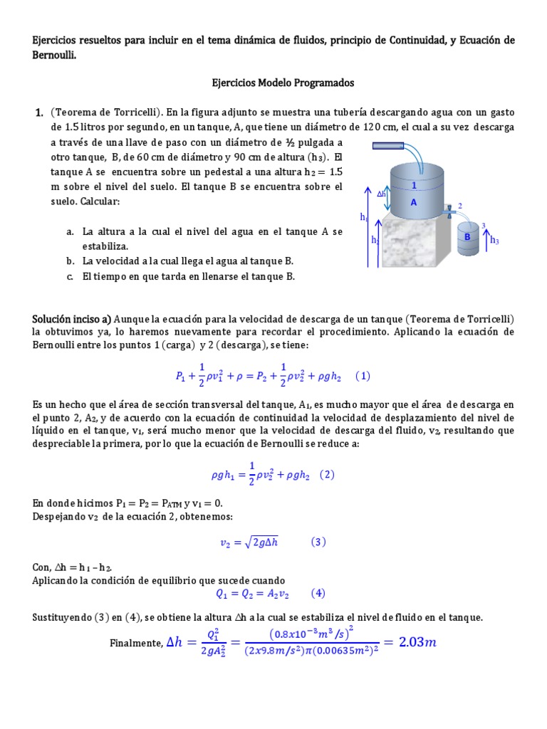 Ejercicios resueltos, aplicando Bernoulli Bomba Ecuaciones