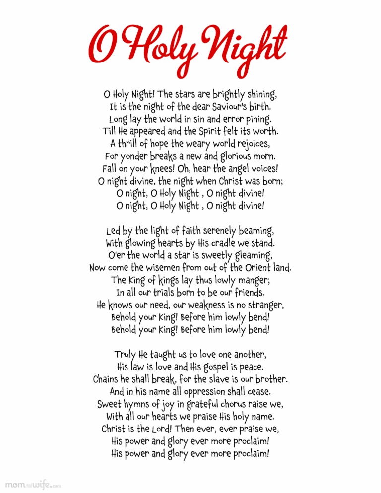 O Holy Night Lyrics | PDF for Free Printable Silent Night Lyrics