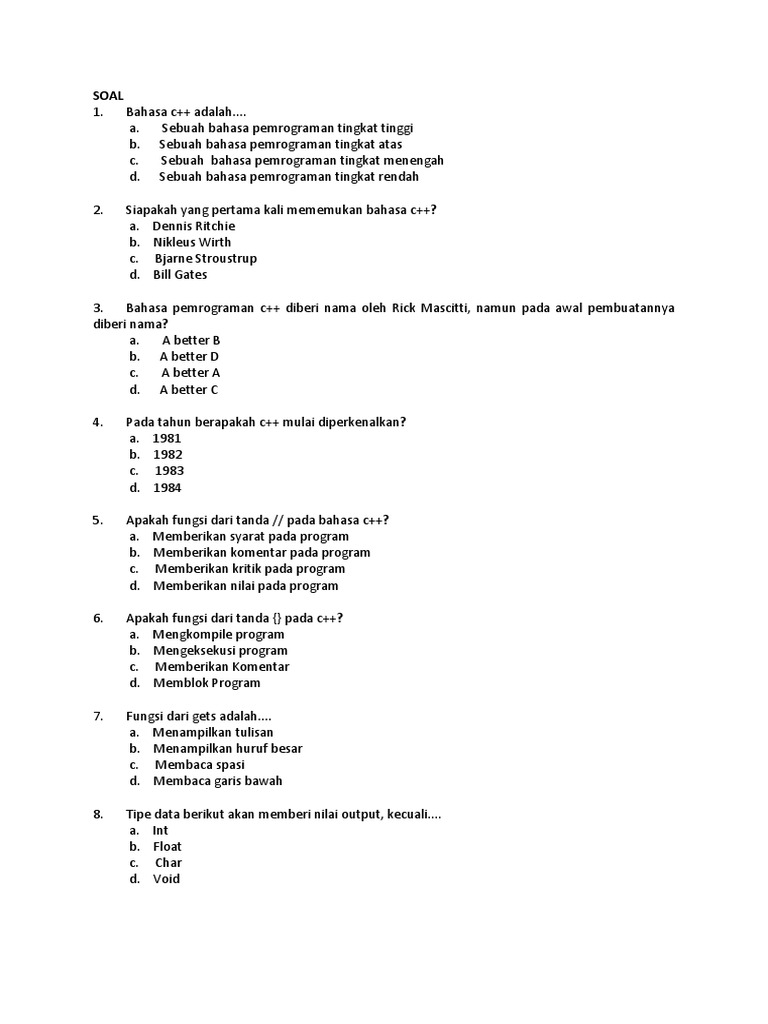 Soal Pemrograman C++ dan Tipe Data | PDF | Komputer