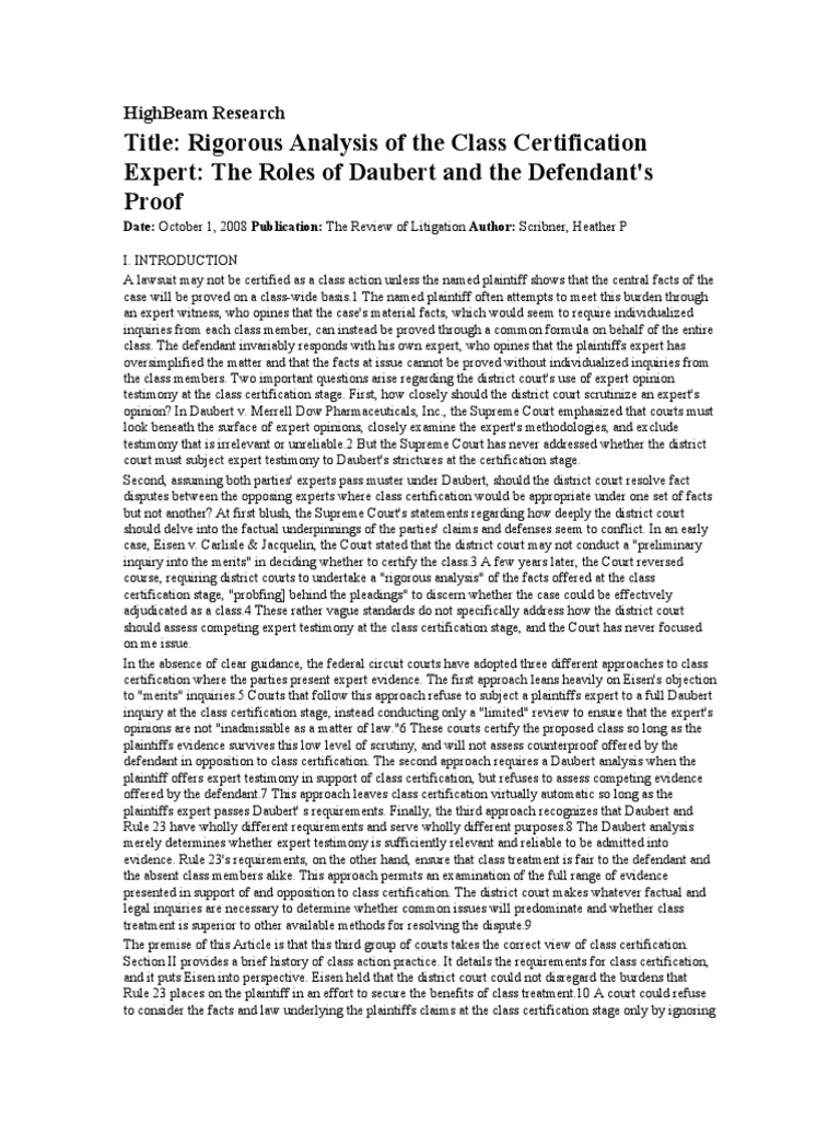 Title: Rigorous Analysis of The Class Certification Expert: The Roles ...
