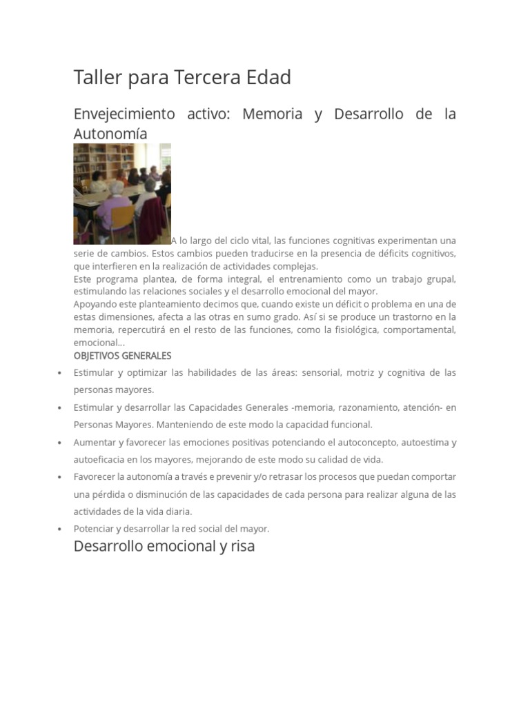 Taller de Envejecimiento Activo para Mayores | PDF | Vejez | Bienestar
