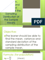 Lesson 11 Mean Variance and Standard Deviation of The Sampling Distribution of The Sample Mean