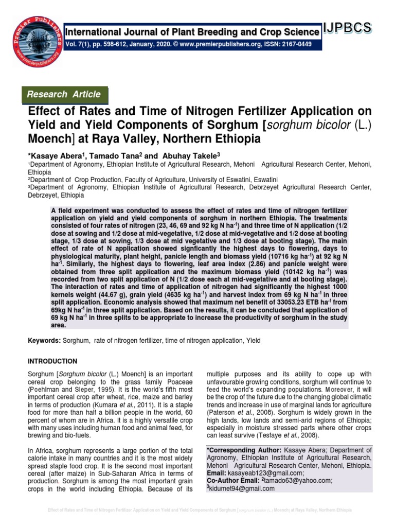 Effect of Rates and Time of Nitrogen Fertilizer Application On Yield ...
