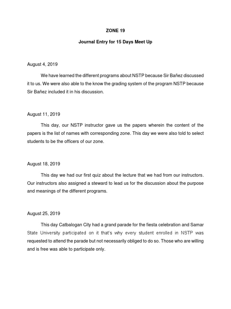NSTP Journal Entry: Zone 19 Activities | PDF | Learning | Behavior ...