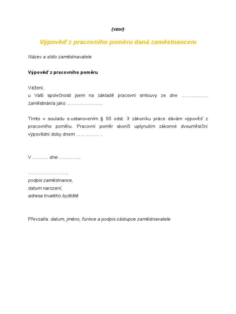 NP Poradna Pravo - Vzor Vypoved Od Zamestnance | PDF