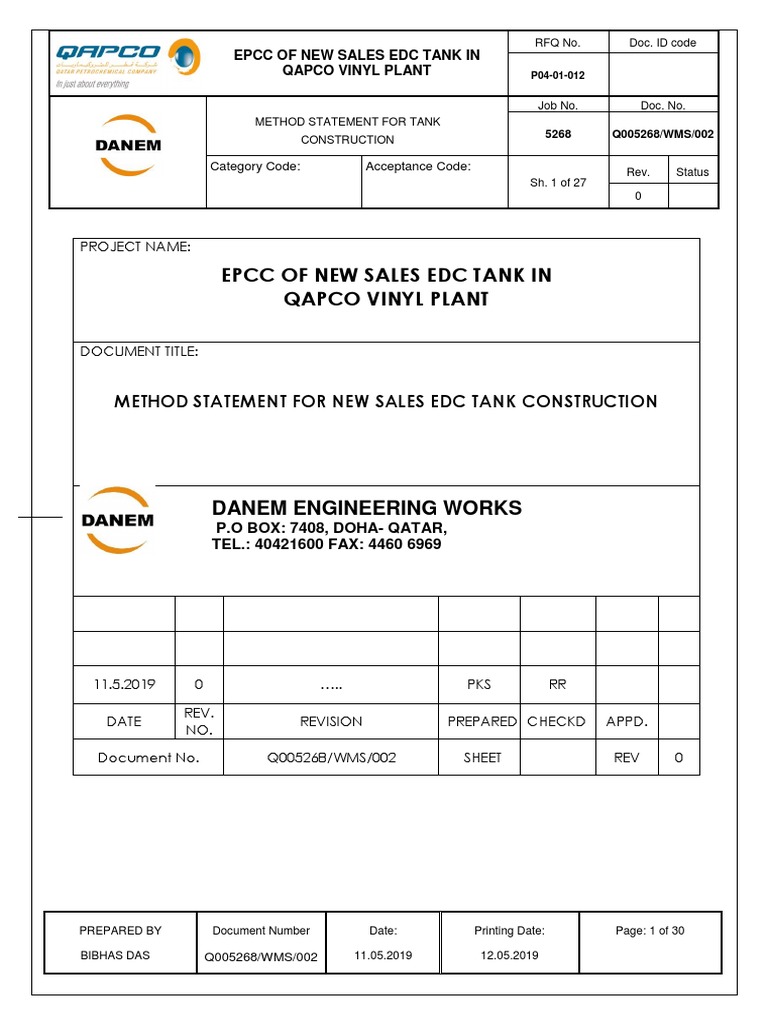 QAPCO EDC Tank Construction Method | PDF | Mechanical Engineering | Metals
