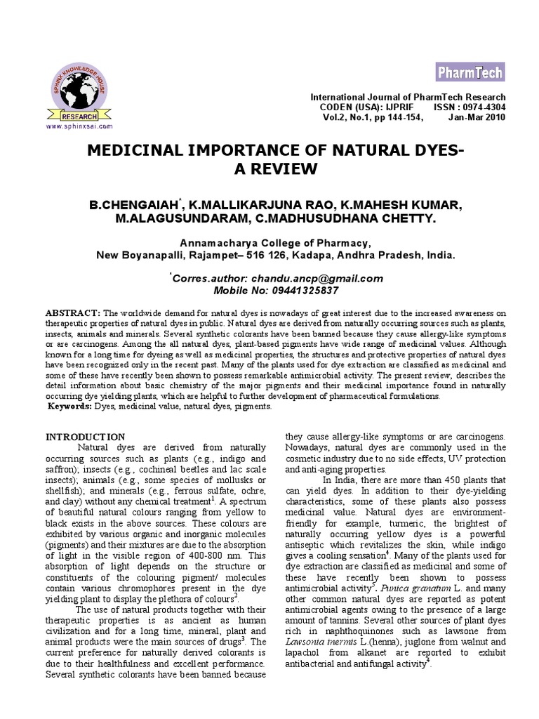 Medicinal Benefits of Natural Dyes | PDF | Turmeric | Dye