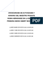 Cronograma de Actividades y Horario Del Maestro Pasante Robin Hernández en La Escuela Primaria Mario Inbert Mcgregor
