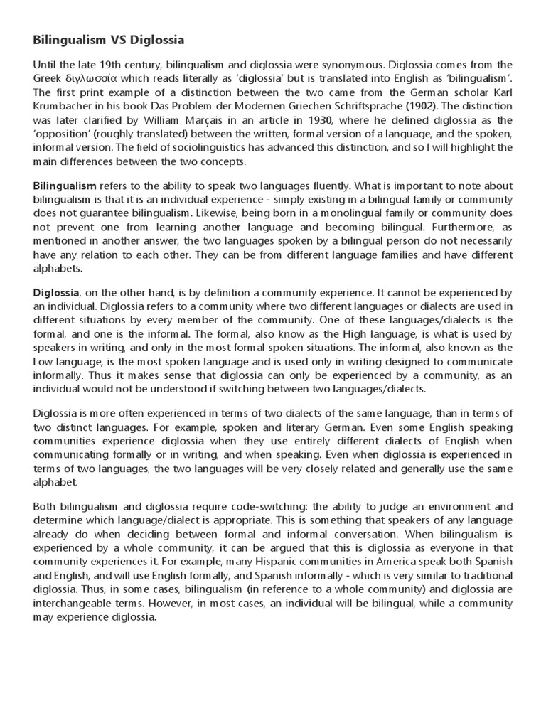 Sociolinguistics: Bilingualism vs. Diglossia | PDF | Multilingualism ...