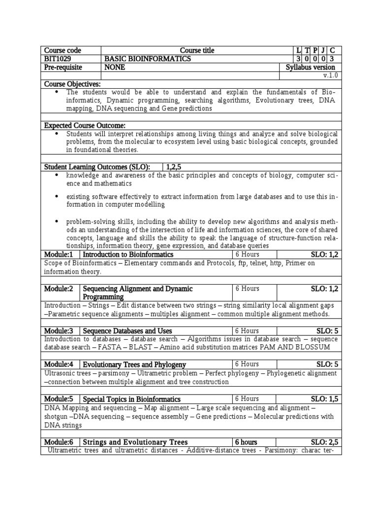 Basic Bioinformatics Course Overview | PDF | Sequence Alignment ...
