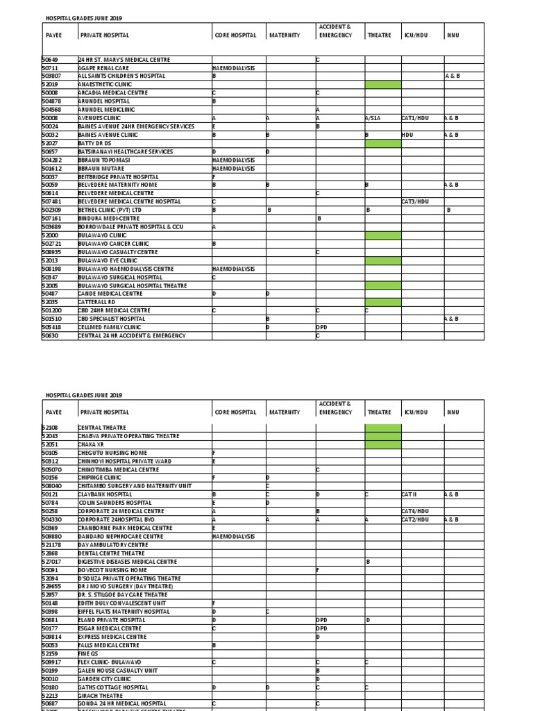 Zimbabwe Hospital Grades Overview 2019 | PDF | Clinic | Hospital