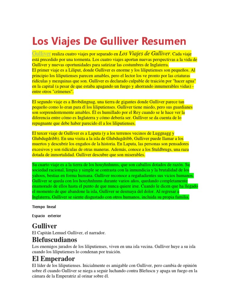 Los Viajes de Gulliver Resumen PDF Viajes de Gulliver