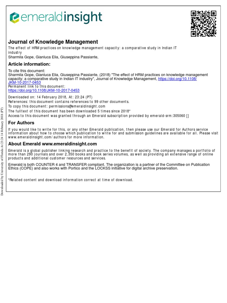 The Effect of HRM Practices On Knowledge Management Capacity A ...