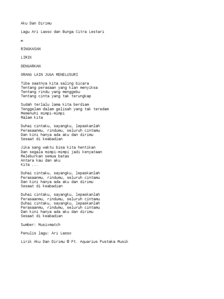 Ari Lasso Ft Bcl Aku Dan Dirimu Pdf